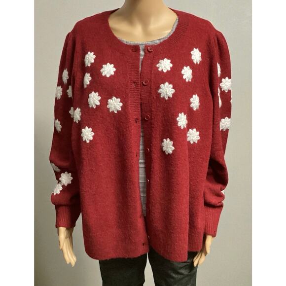Belle Isle by torrid Button Front Cardigan embroidered size 2X red - Picture 1 of 10